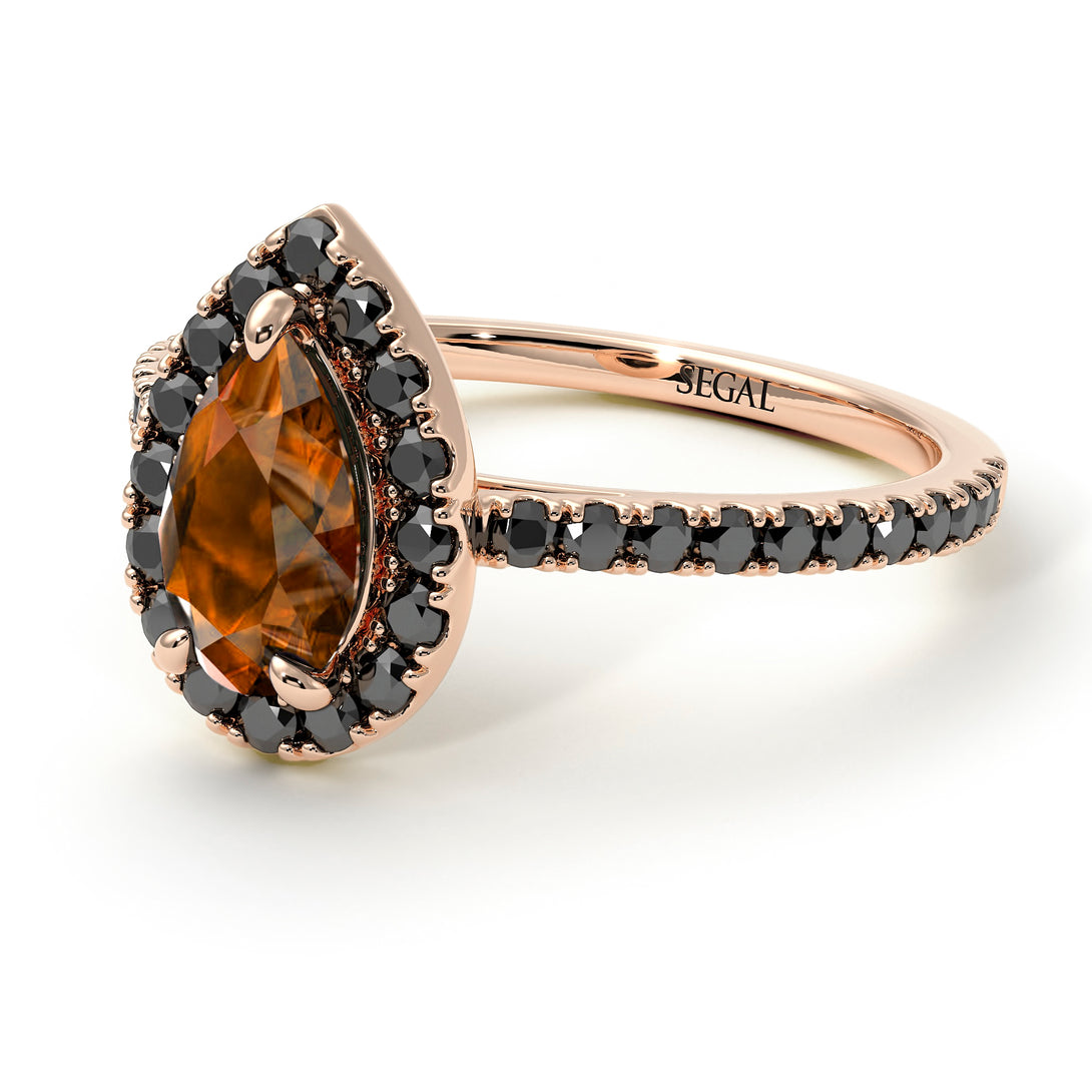 Pear Shaped Halo Brown Diamond Ring - Janet No. 1105