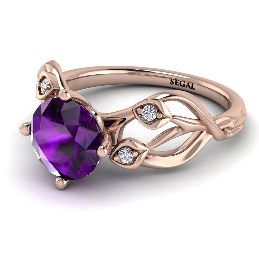Amethyst Blossom 14K Golden Nature Inspired Engagement Ring - Haley No. 302