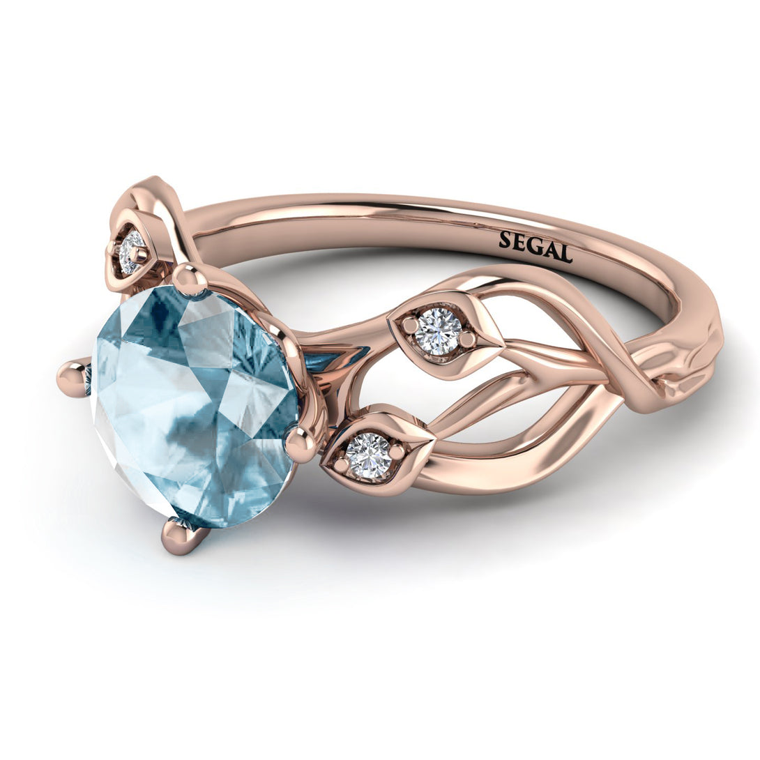 Aquamarine Blossom 14K Golden Nature Inspired Engagement Ring - Haley No. 402