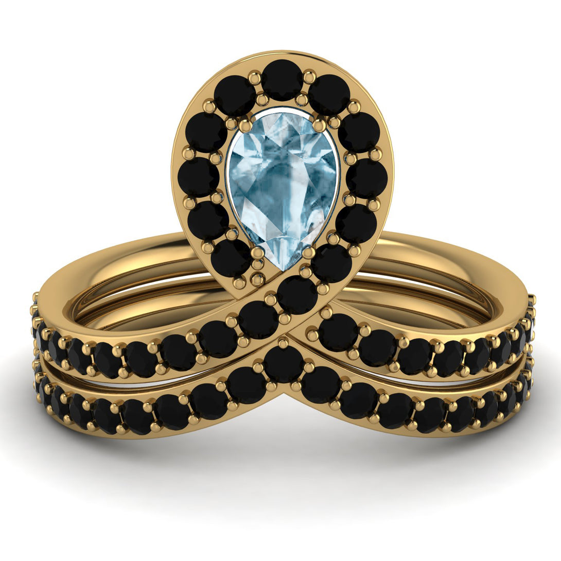 Aquamarine Pear Shape Stacking Bridal Set - Emilia No. 407