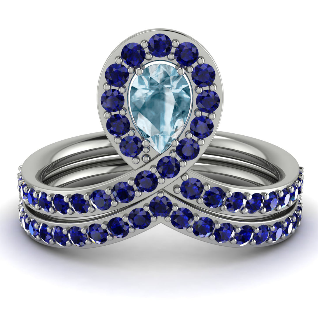 Aquamarine Pear Shape Stacking Bridal Set - Emilia No. 415