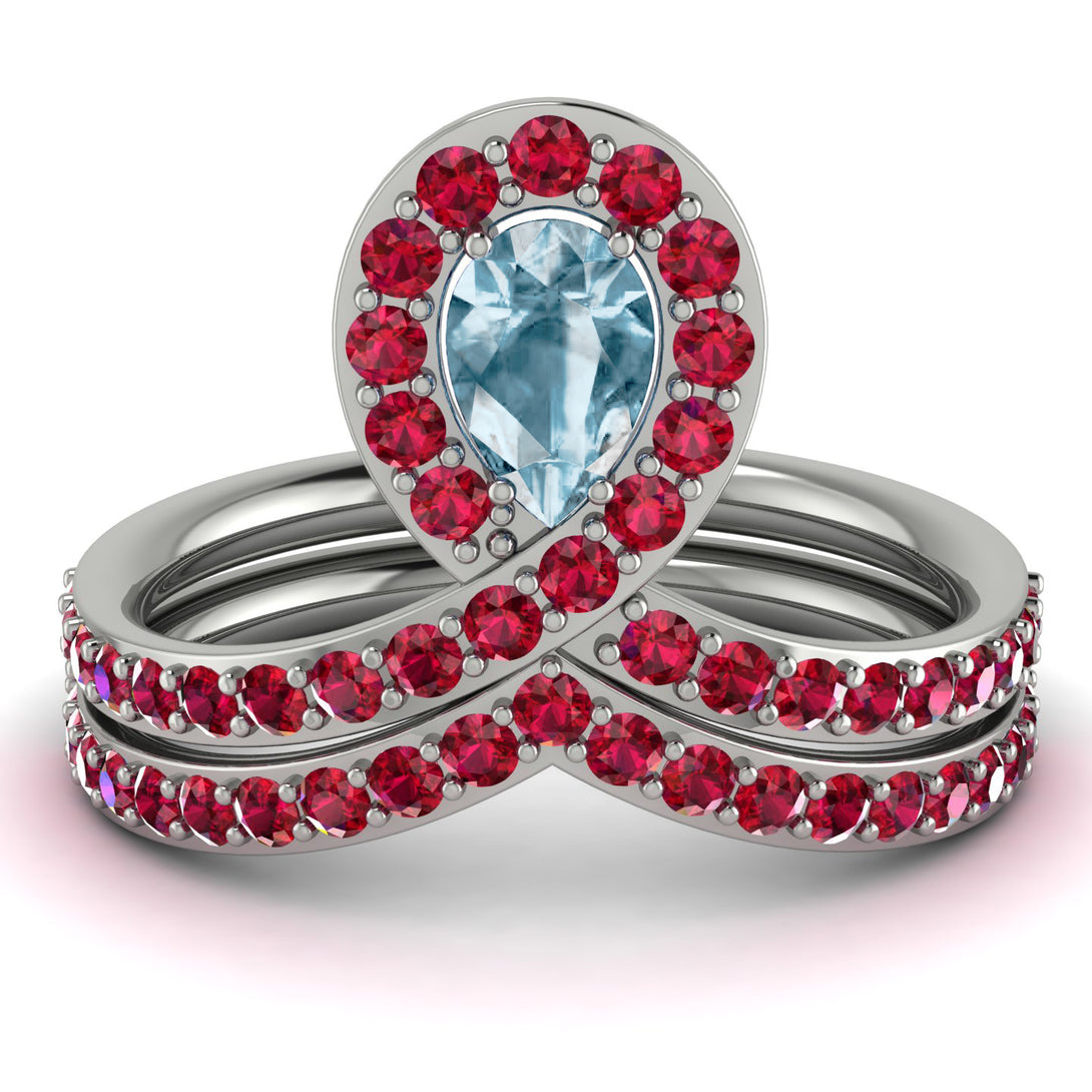 Aquamarine Pear Shape Stacking Bridal Set - Emilia No. 412