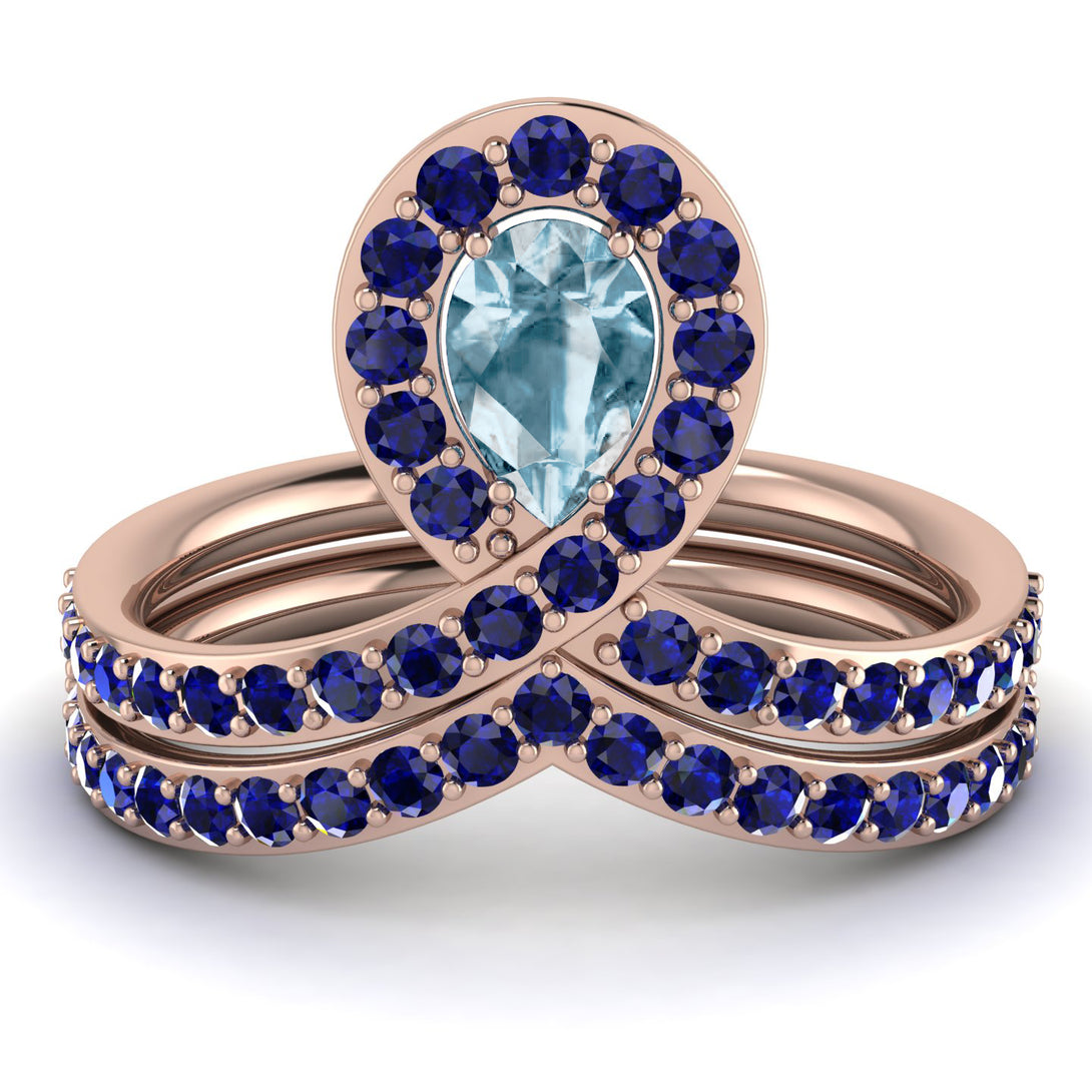 Aquamarine Pear Shape Stacking Bridal Set - Emilia No. 414