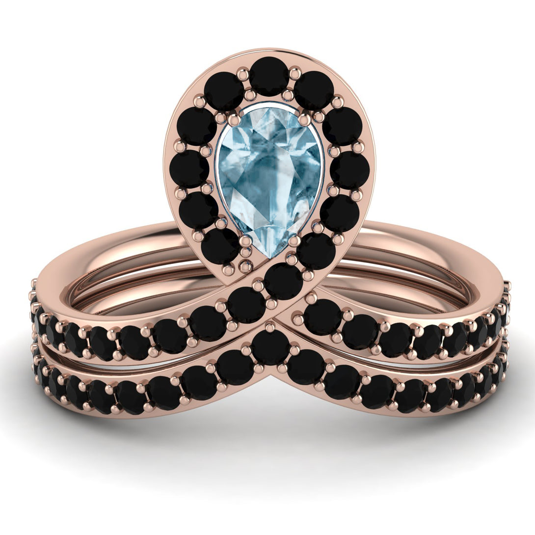 Aquamarine Pear Shape Stacking Bridal Set - Emilia No. 408