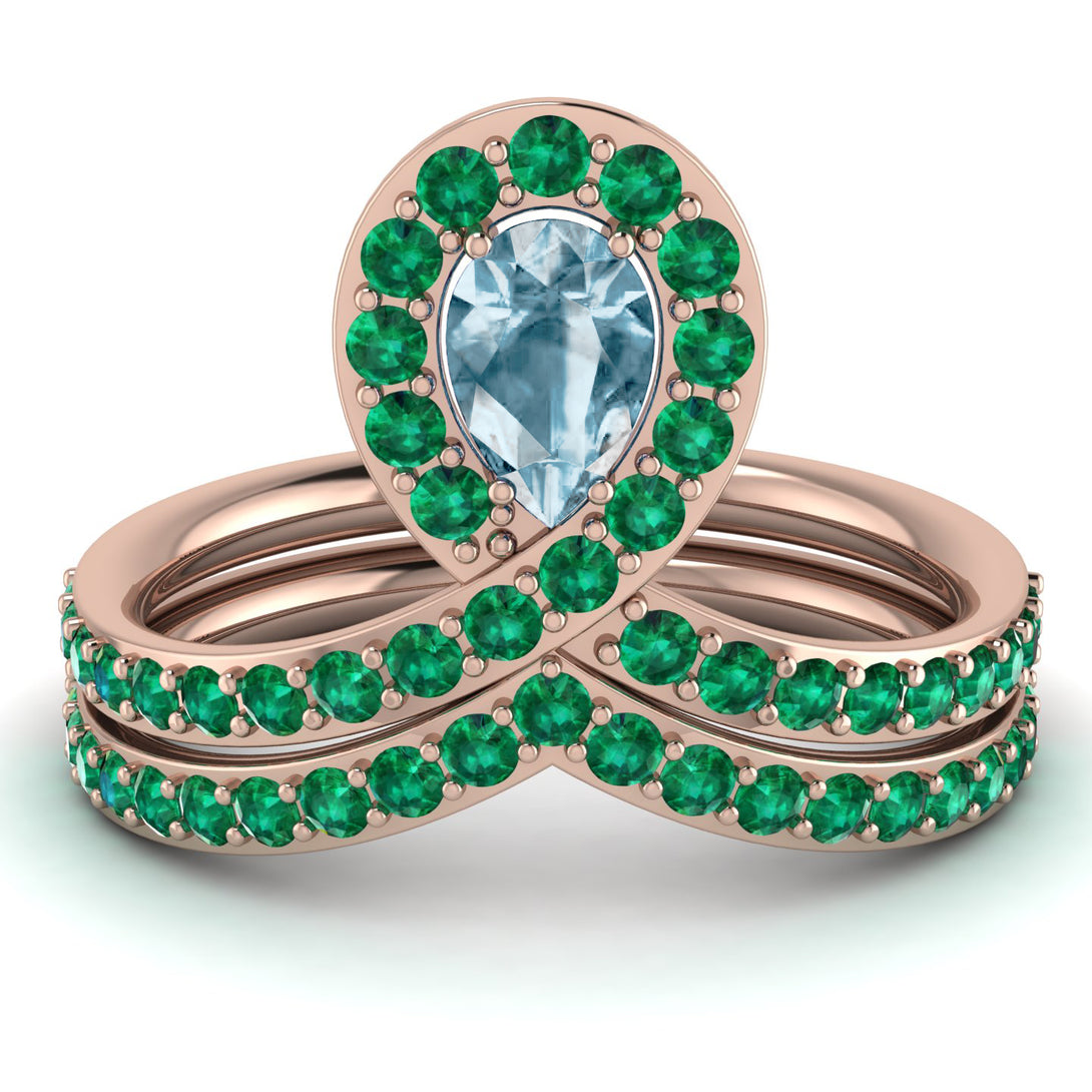 Aquamarine Pear Shape Stacking Bridal Set - Emilia No. 405