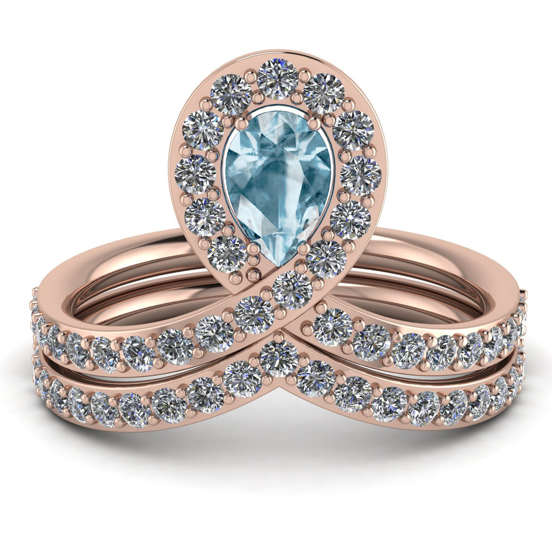 Aquamarine Pear Shape Stacking Bridal Set - Emilia No. 402