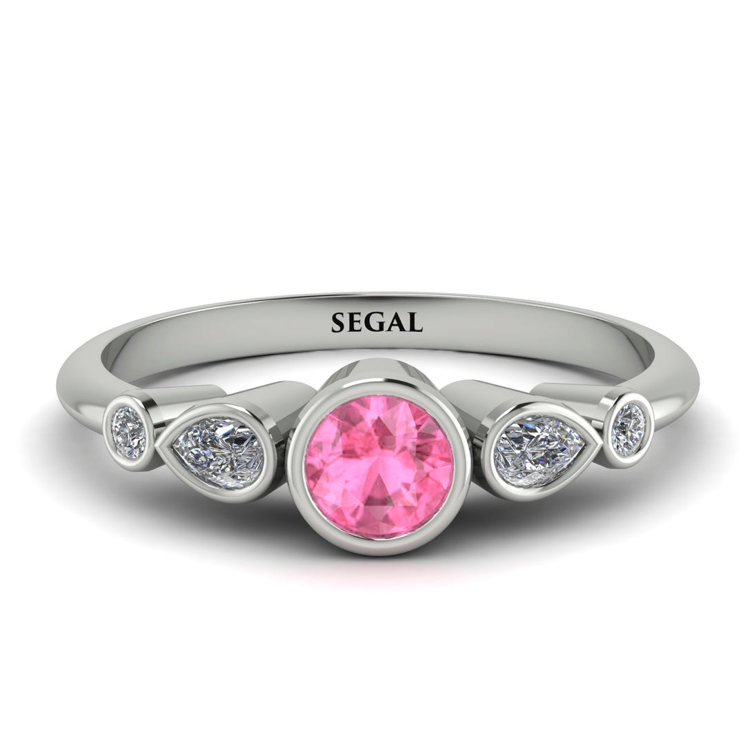 Bezel Symmetrical Pink Moissanite Ring - Ivy No. 803