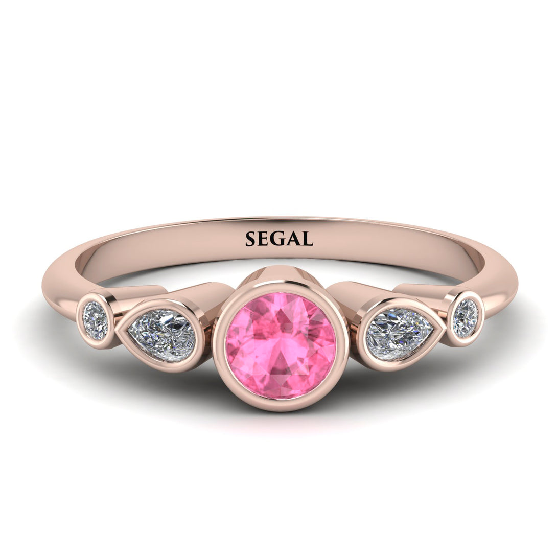 Bezel Symmetrical Pink Moissanite Ring - Ivy No. 802