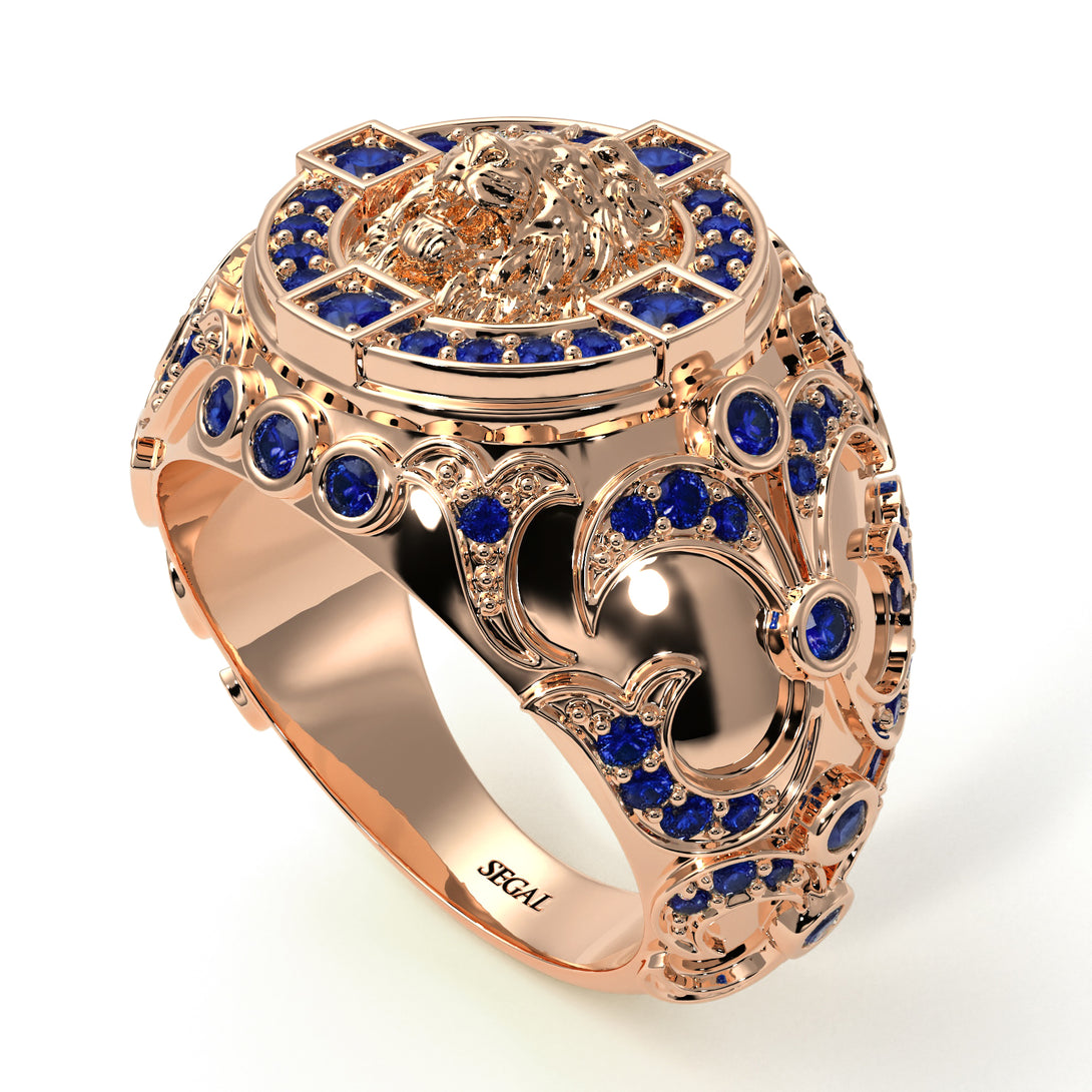 Sapphire Royal Lion Men Signet Ring - Terry No. 14