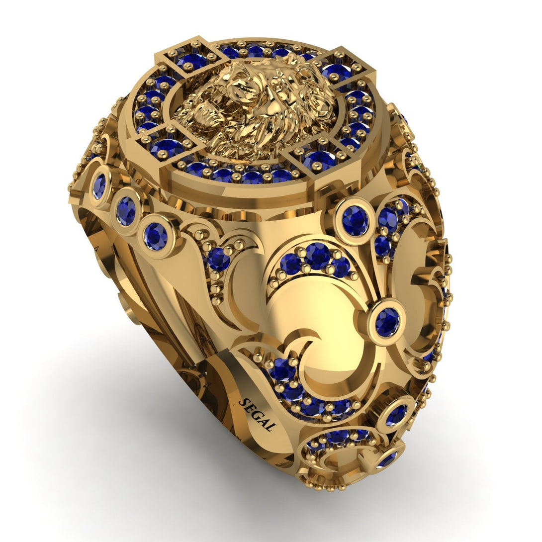 22k Sapphire Royal Lion Men Signet Ring - Terry No. 130