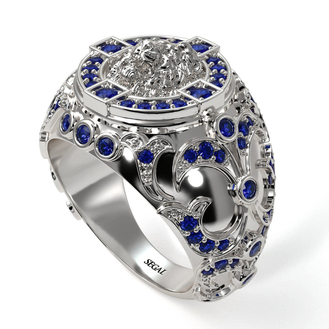 Sapphire Royal Lion Men Signet Ring - Terry No. 15