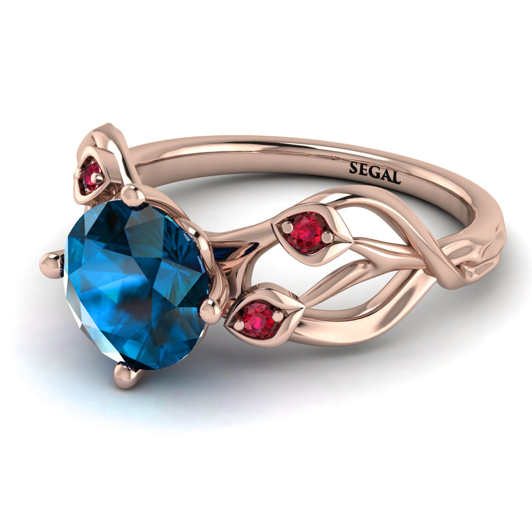 Blue Topaz Blossom 14K Golden Nature Inspired Engagement Ring - Haley No. 511