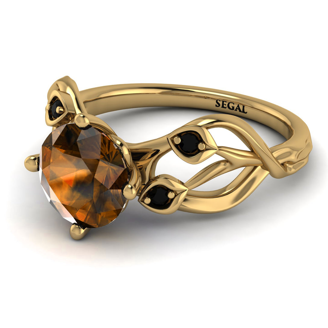 Brown Diamond Blossom 14K Golden Nature Inspired Engagement Ring - Haley No. 1107