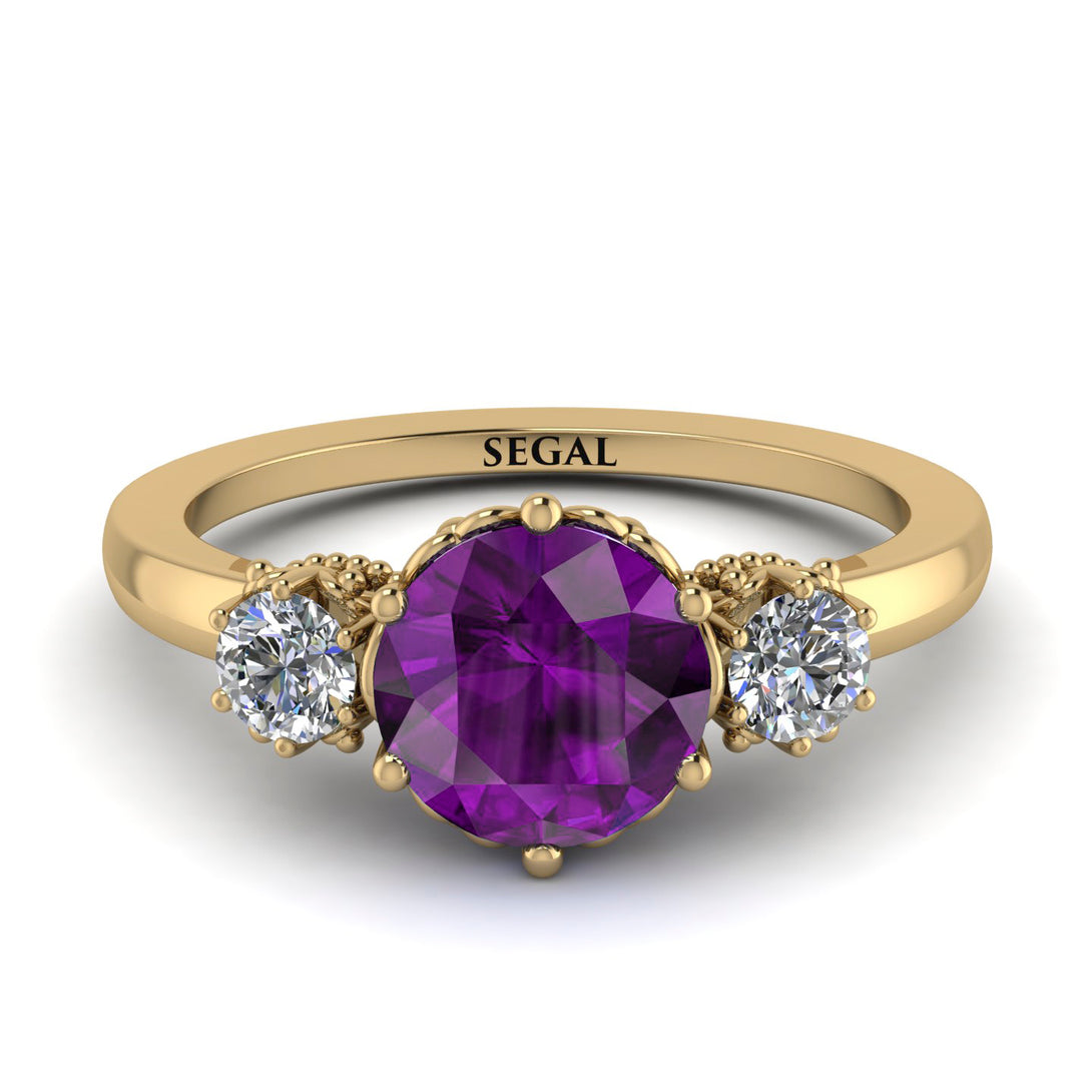 Classic 3 Stone Amethyst Engagement Ring - Sofia No. 301