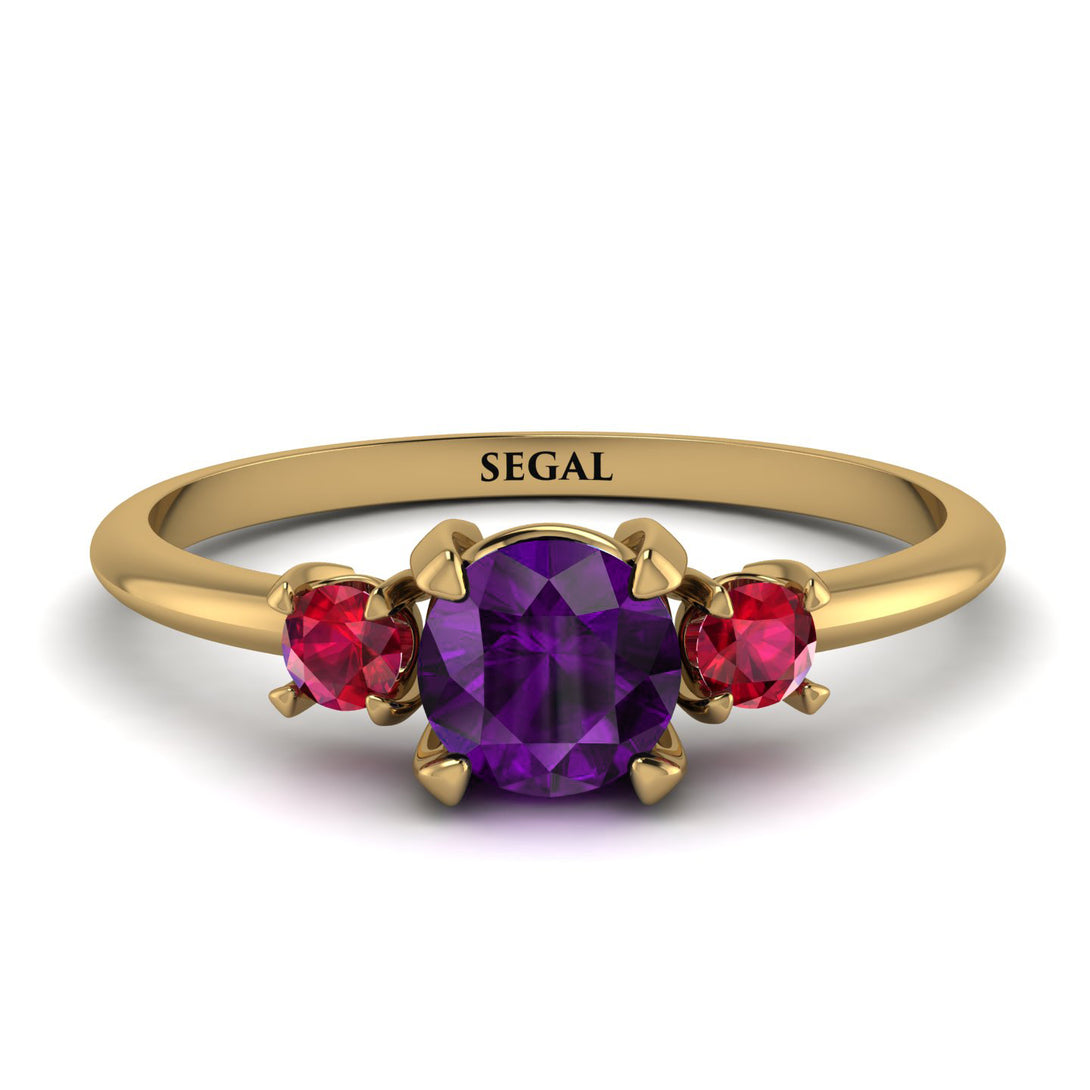 Classic Three Stone Amethyst Engagement Ring - Valentina No. 310
