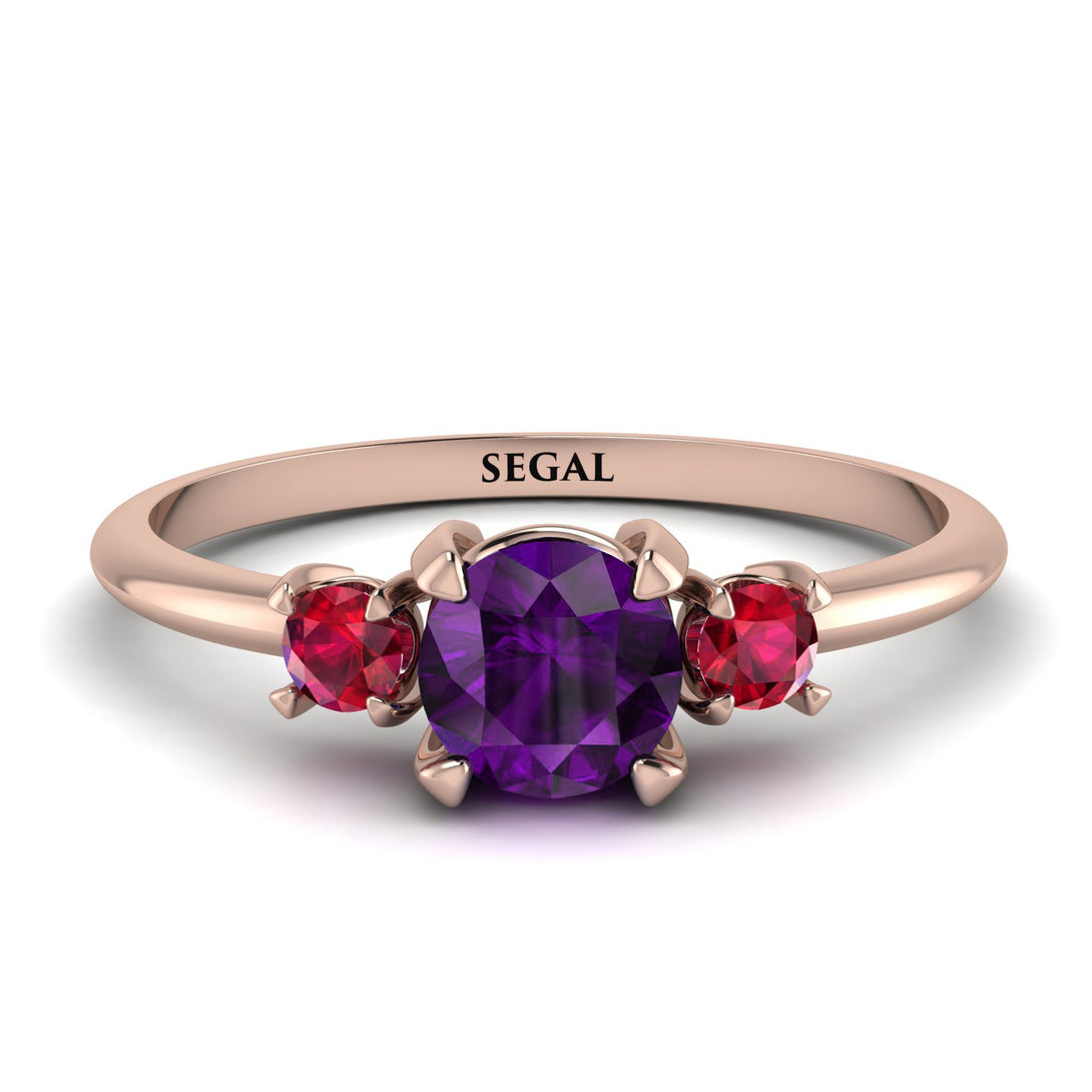Classic Three Stone Amethyst Engagement Ring - Valentina No. 311