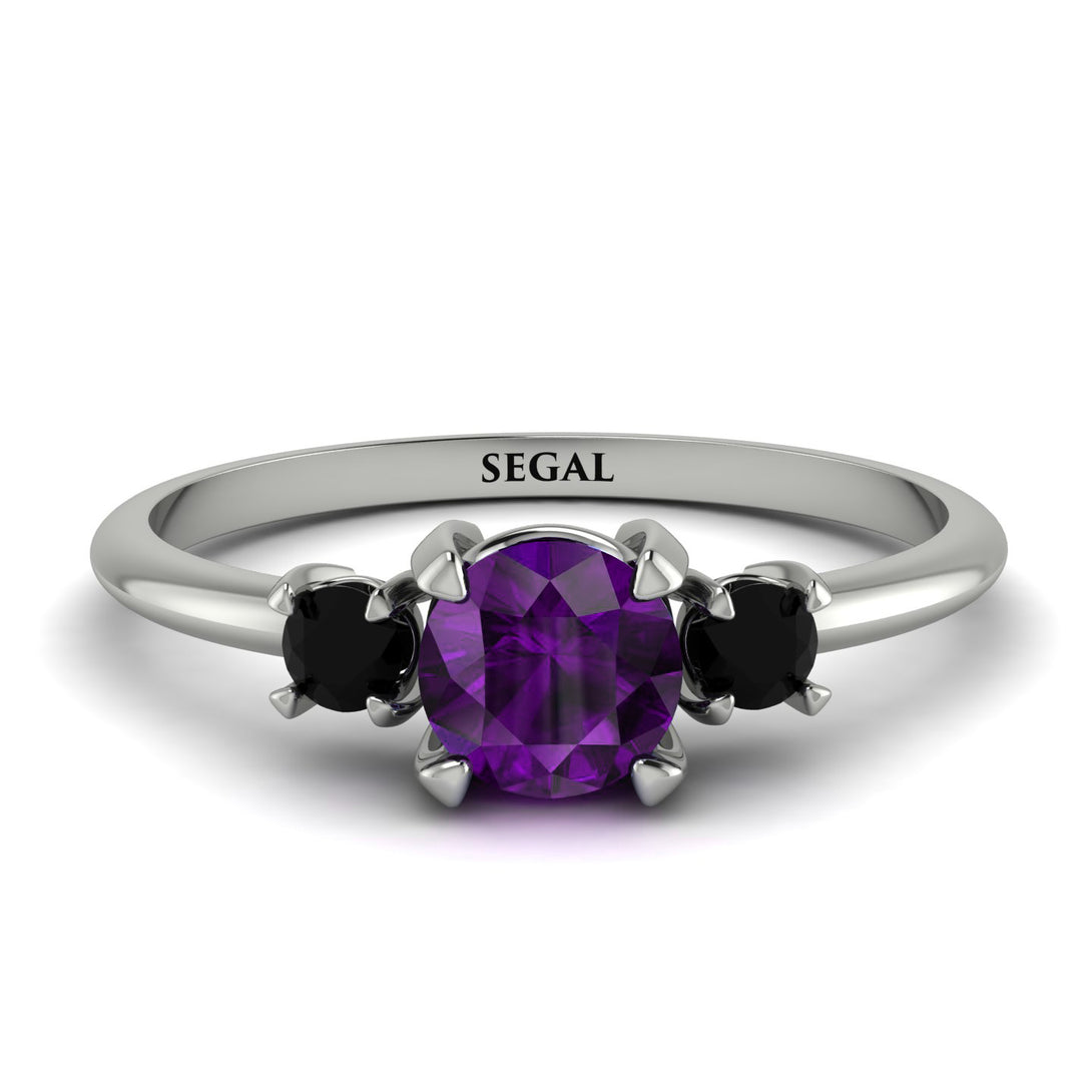 Classic Three Stone Amethyst Engagement Ring - Valentina No. 309