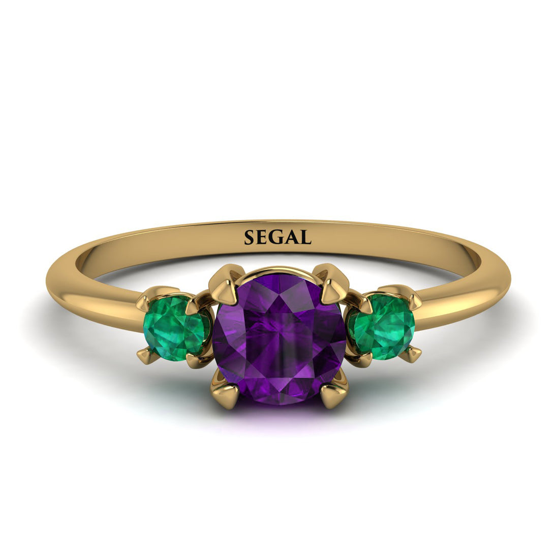 Classic Three Stone Amethyst Engagement Ring - Valentina No. 304