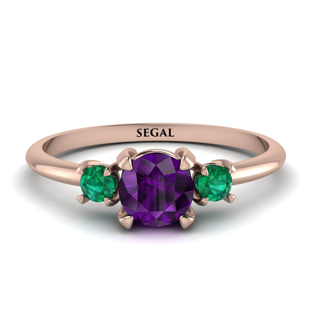 Classic Three Stone Amethyst Engagement Ring - Valentina No. 305