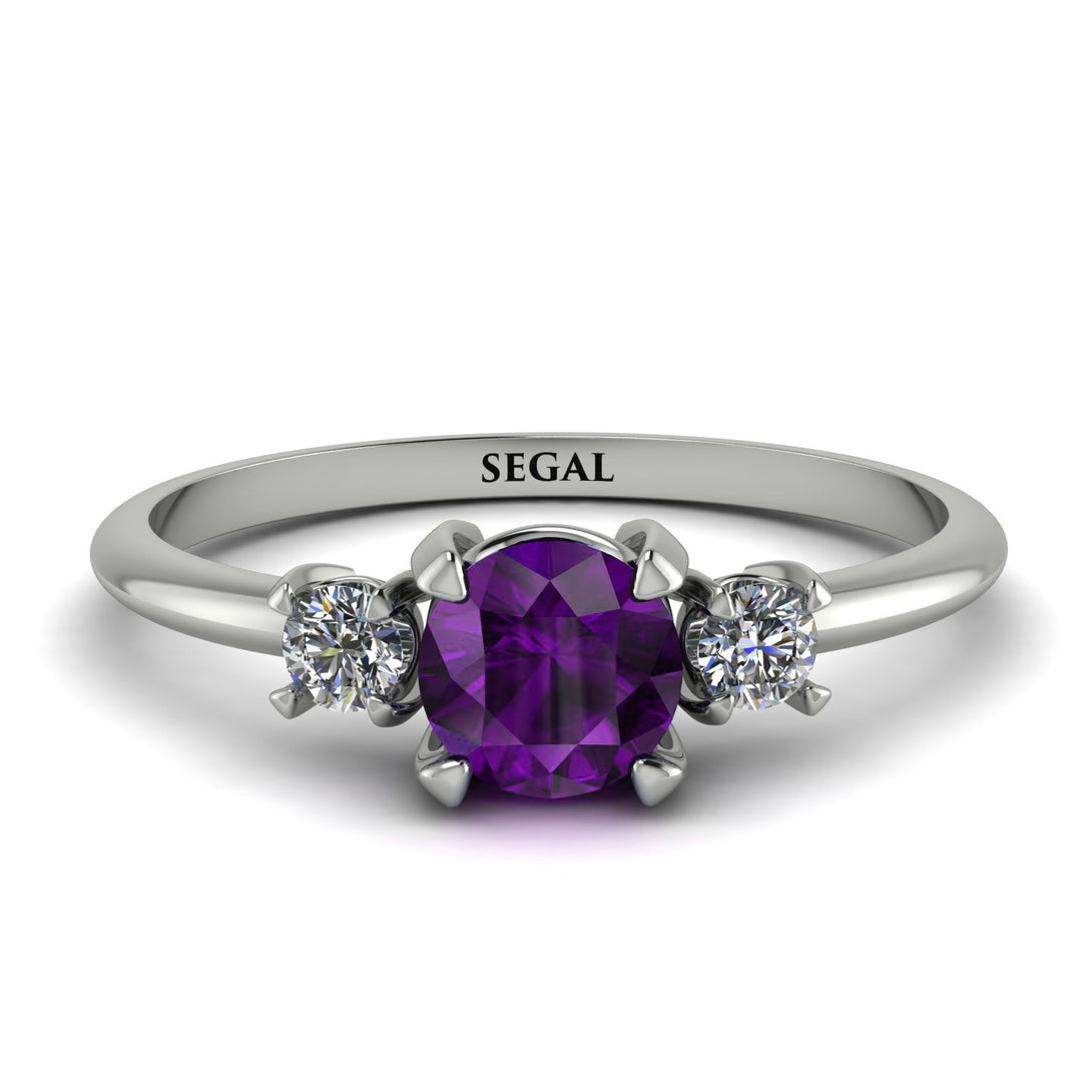 Classic Three Stone Amethyst Engagement Ring - Valentina No. 303