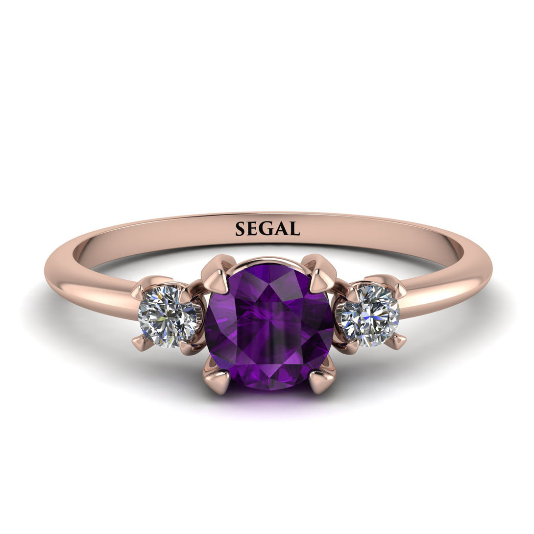 Classic Three Stone Amethyst Engagement Ring - Valentina No. 302
