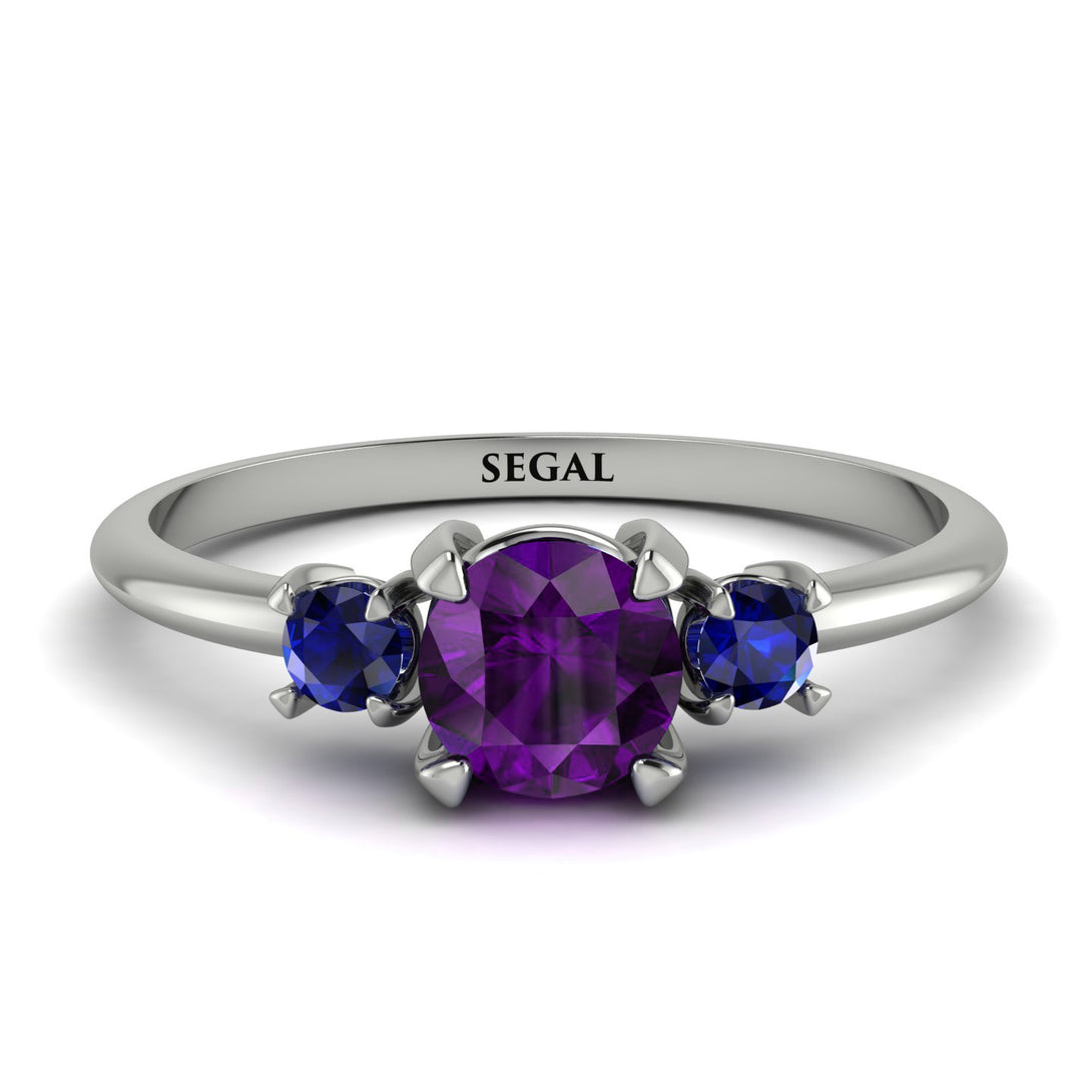 Classic Three Stone Amethyst Engagement Ring - Valentina No. 315