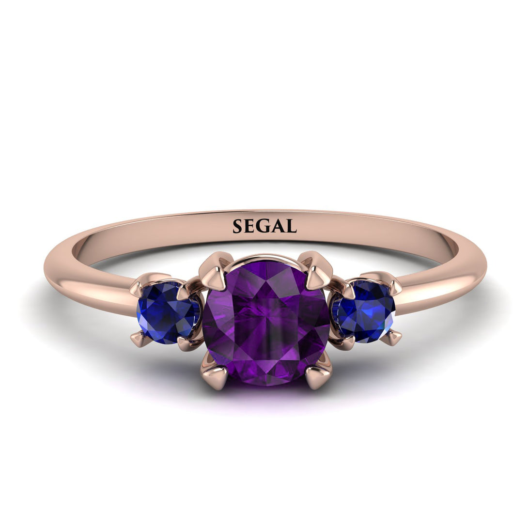 Classic Three Stone Amethyst Engagement Ring - Valentina No. 314