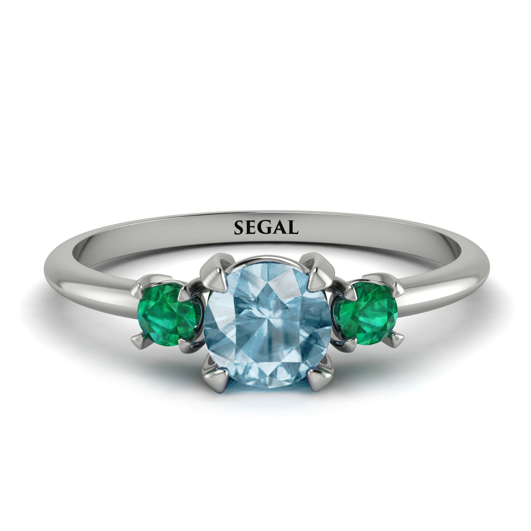Classic Three Stone Aquamarine Engagement Ring - Valentina No. 406