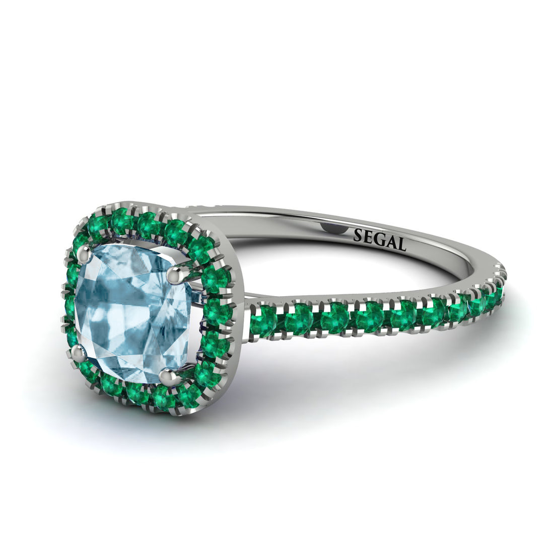 Cushion Aquamarine Halo Engagement Ring - Jade No. 406