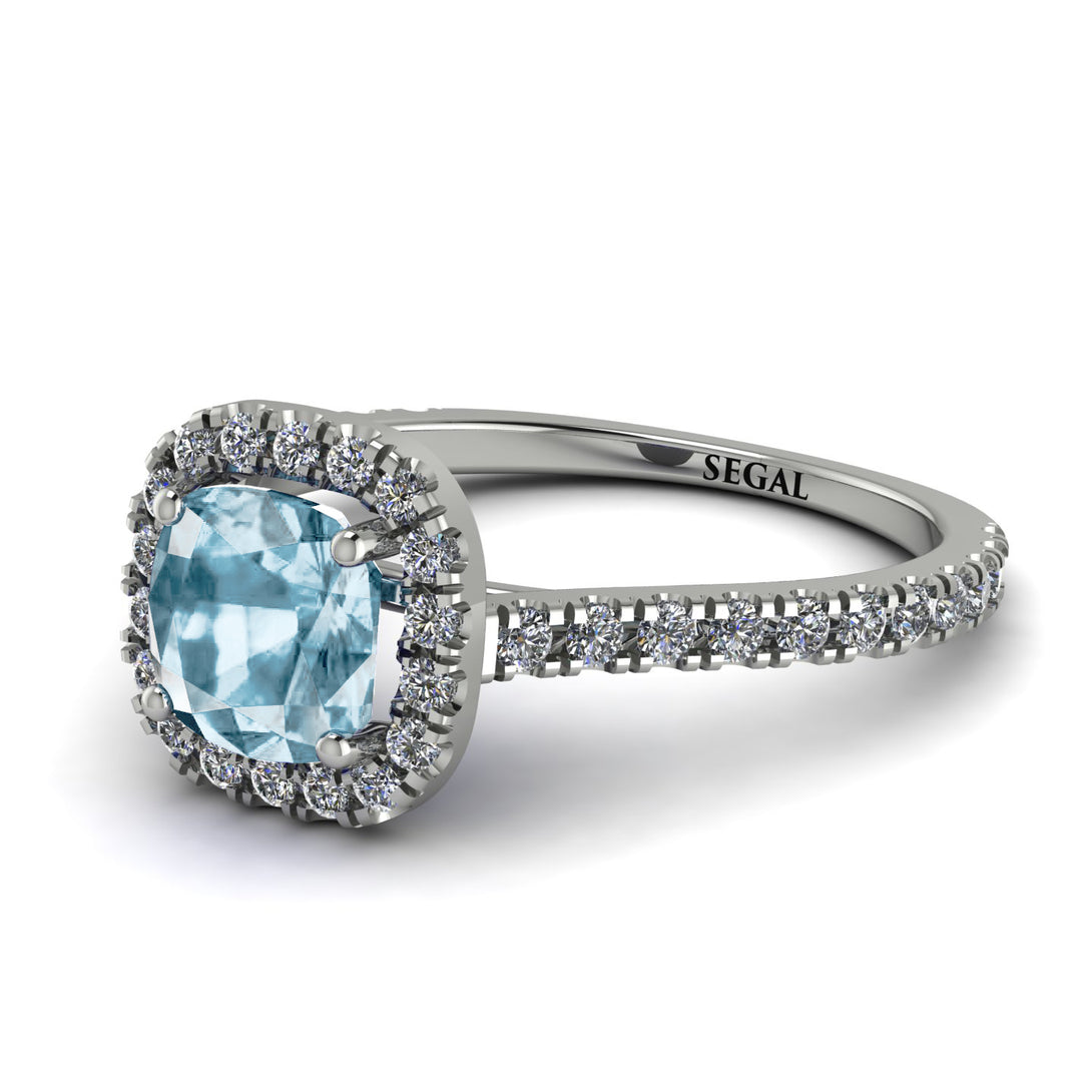 Cushion Aquamarine Halo Engagement Ring - Jade No. 403