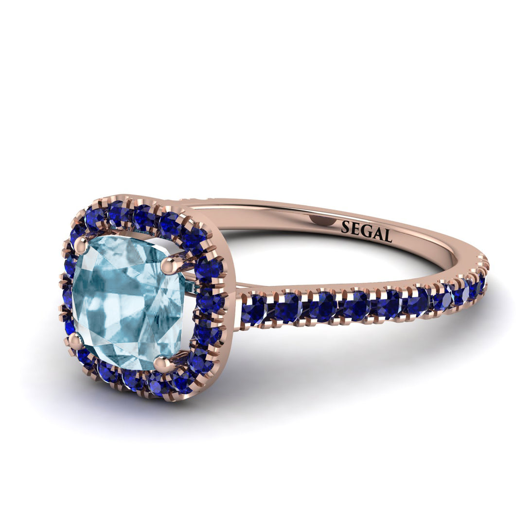 Cushion Aquamarine Halo Engagement Ring - Jade No. 414
