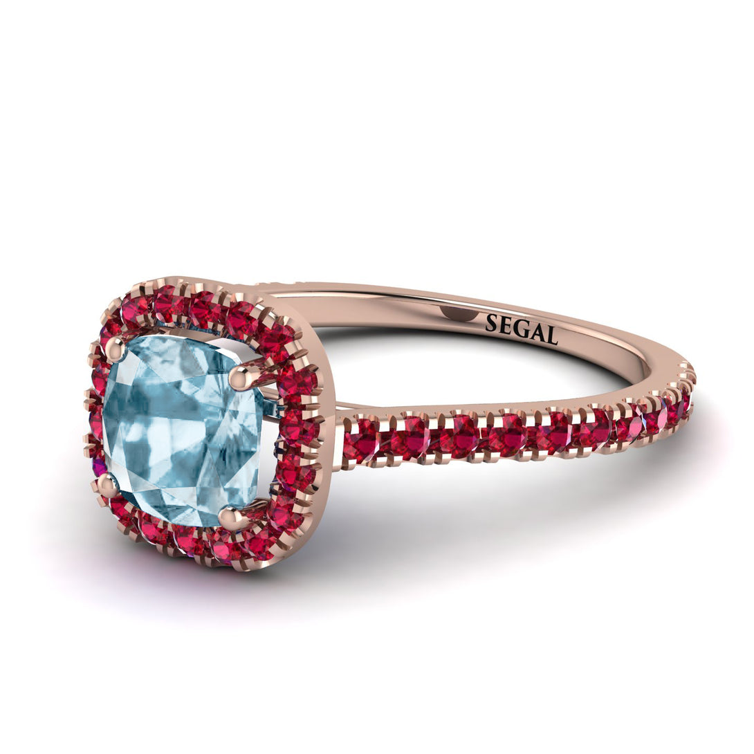 Cushion Aquamarine Halo Engagement Ring - Jade No. 411