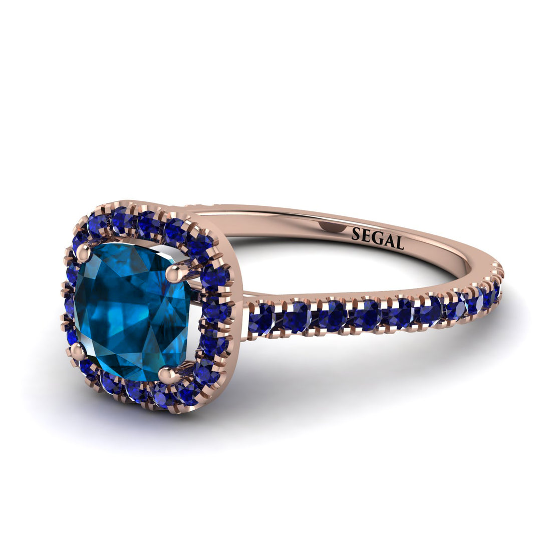 Cushion Blue Topaz Halo Engagement Ring - Jade No. 514