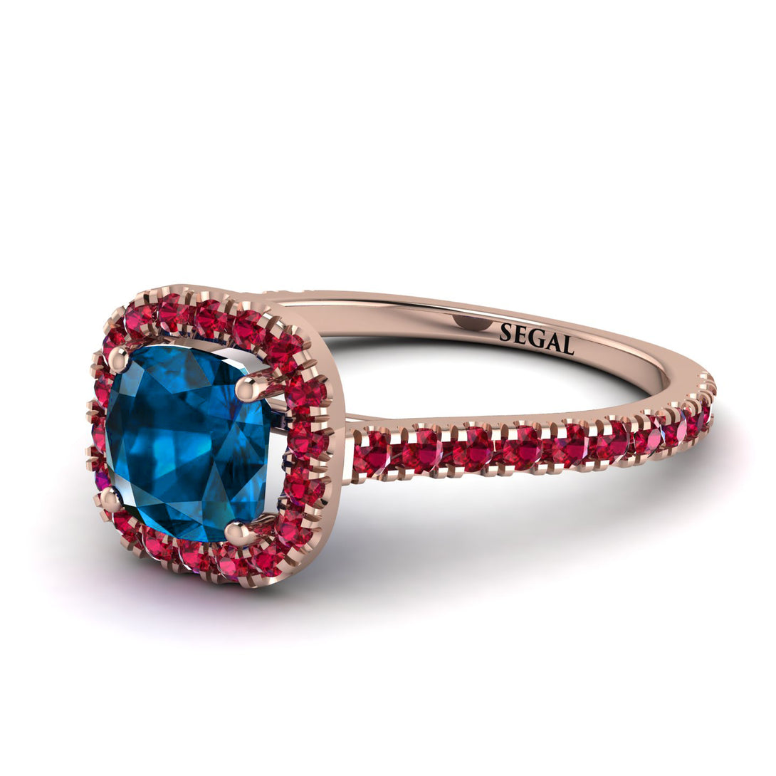 Cushion Blue Topaz Halo Engagement Ring - Jade No. 511