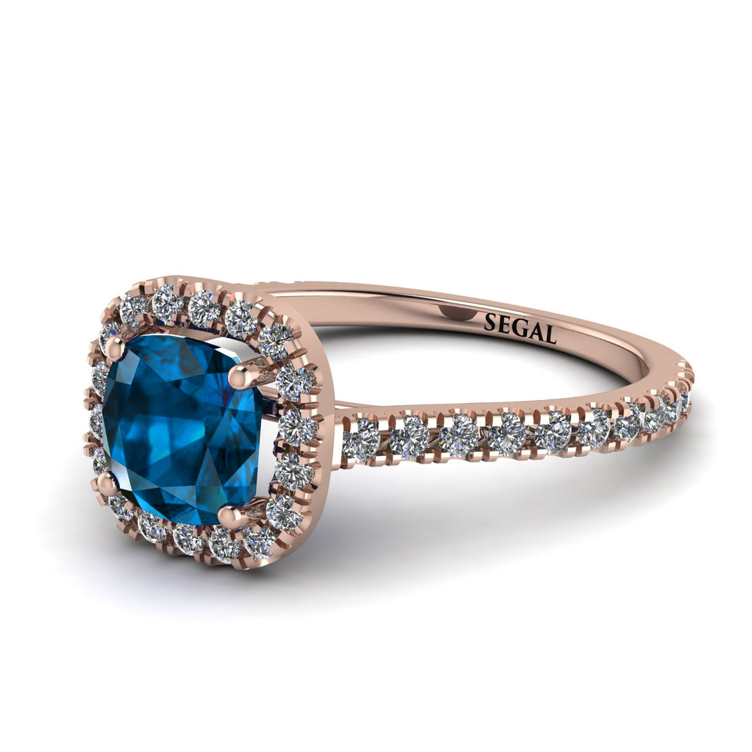 Cushion Blue Topaz Halo Engagement Ring - Jade No. 502