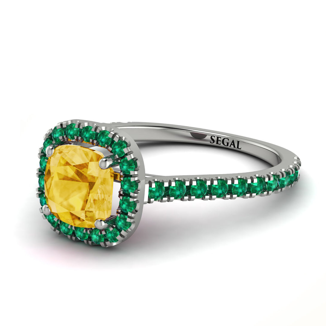 Cushion Citrine Halo Engagement Ring - Jade No. 606