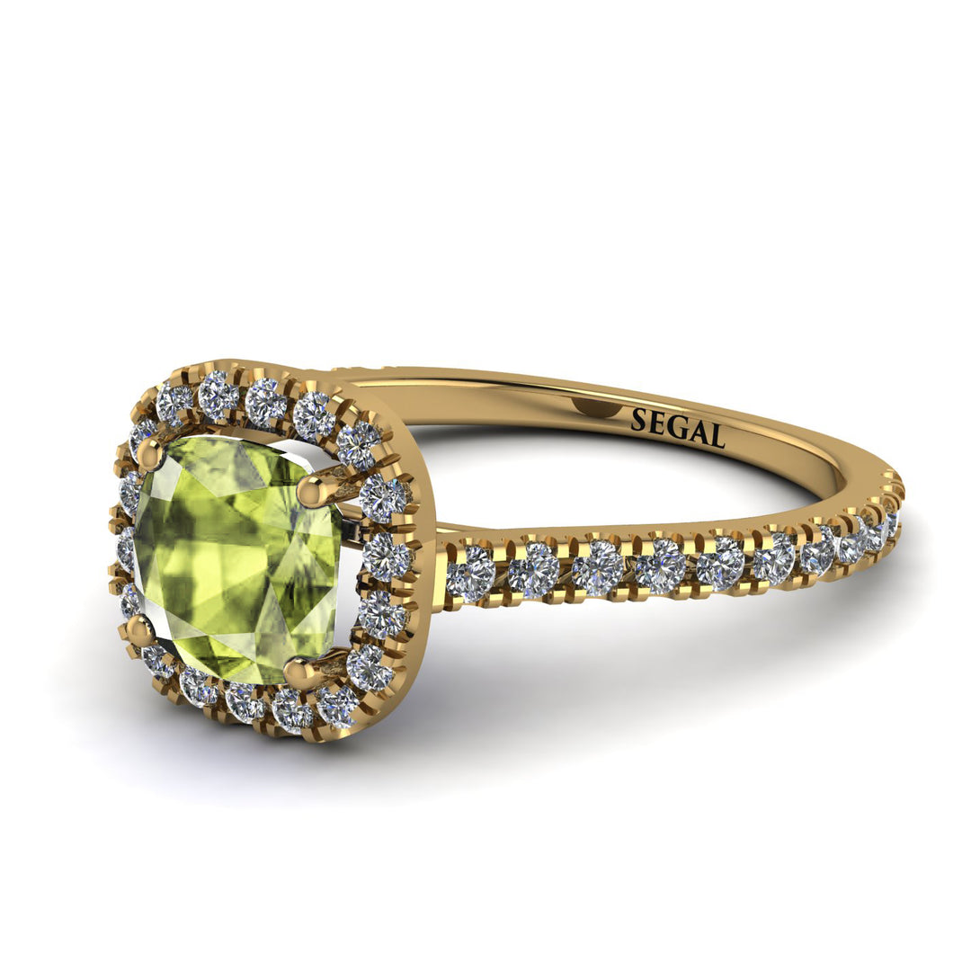 Cushion Peridot Halo Engagement Ring - Jade No. 701