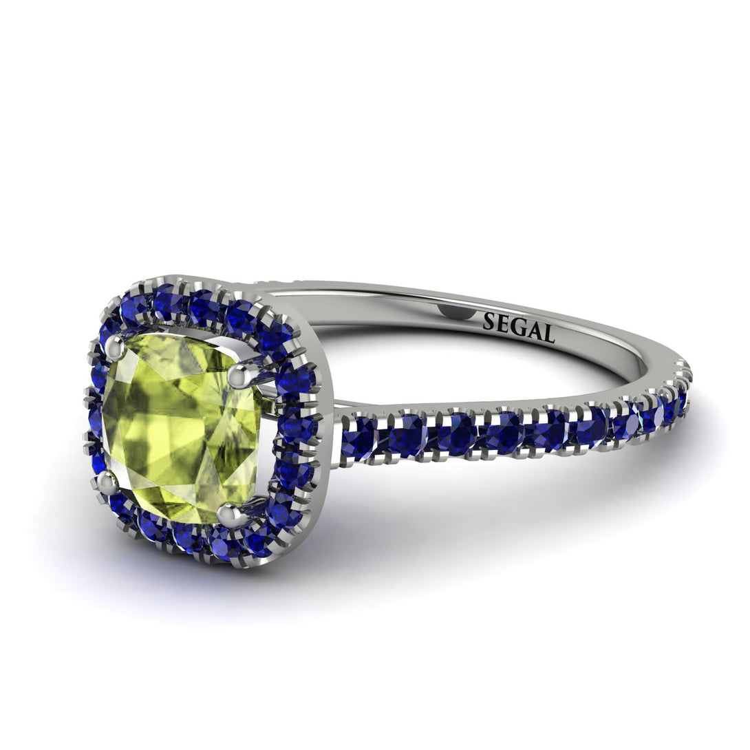 Cushion Peridot Halo Engagement Ring - Jade No. 715