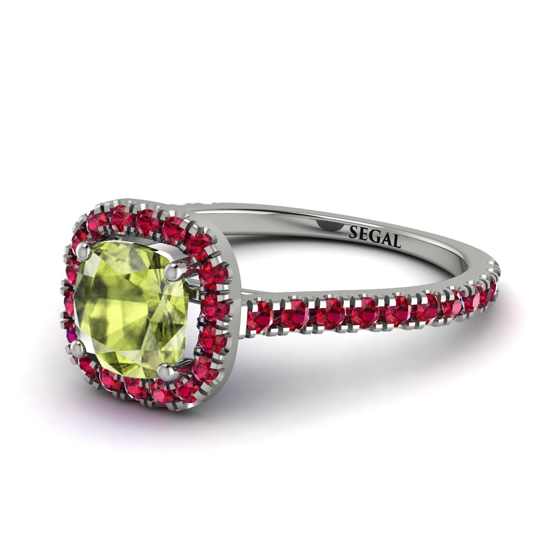 Cushion Peridot Halo Engagement Ring - Jade No. 712