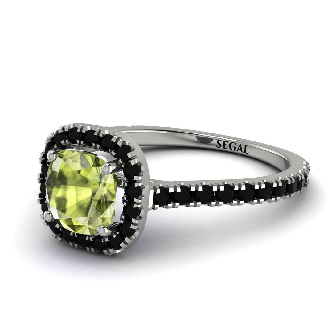 Cushion Peridot Halo Engagement Ring - Jade No. 709