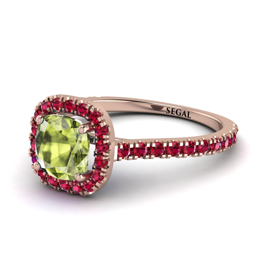 Cushion Peridot Halo Engagement Ring - Jade No. 711