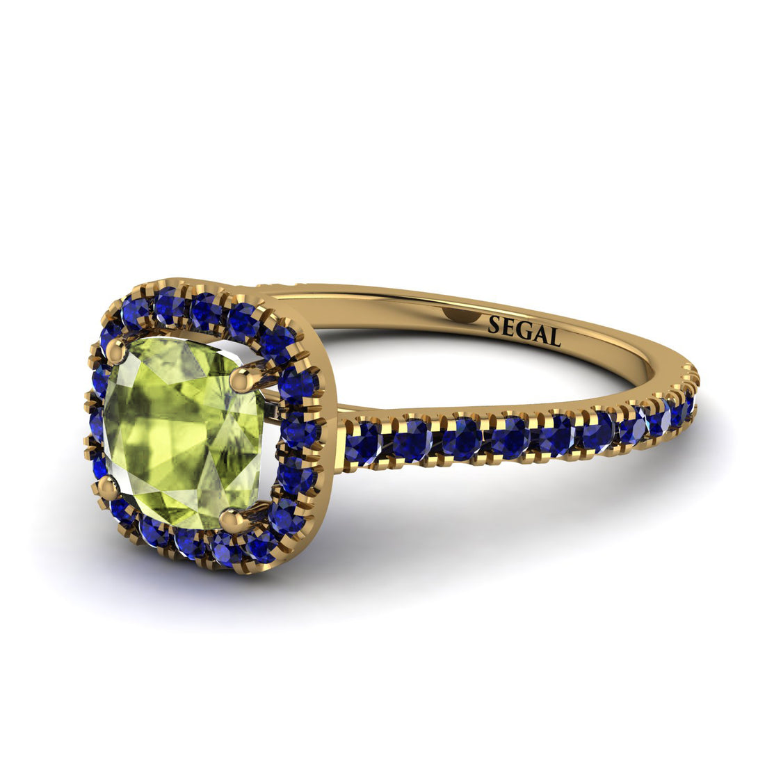 Cushion Peridot Halo Engagement Ring - Jade No. 713