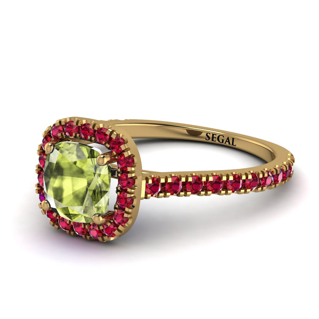 Cushion Peridot Halo Engagement Ring - Jade No. 710