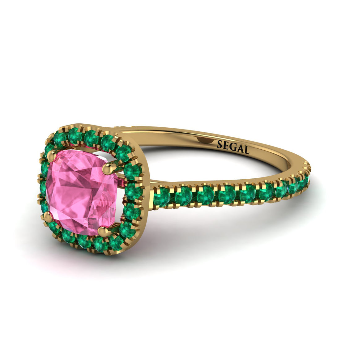 Cushion Pink Moissanite Halo Engagement Ring - Jade No. 804