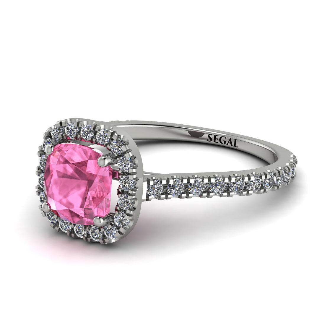 Cushion Pink Moissanite Halo Engagement Ring - Jade No. 803