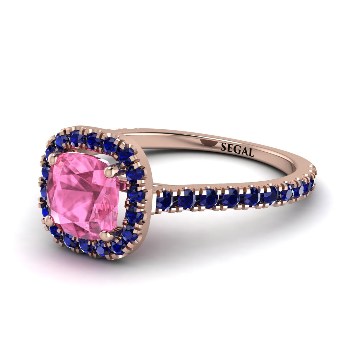 Cushion Pink Moissanite Halo Engagement Ring - Jade No. 814