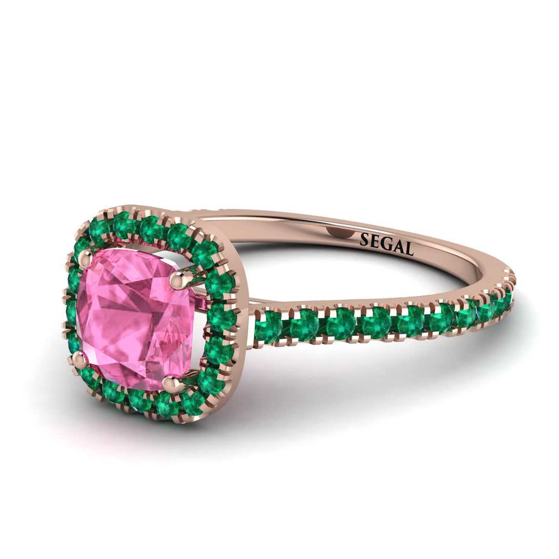 Cushion Pink Moissanite Halo Engagement Ring - Jade No. 805