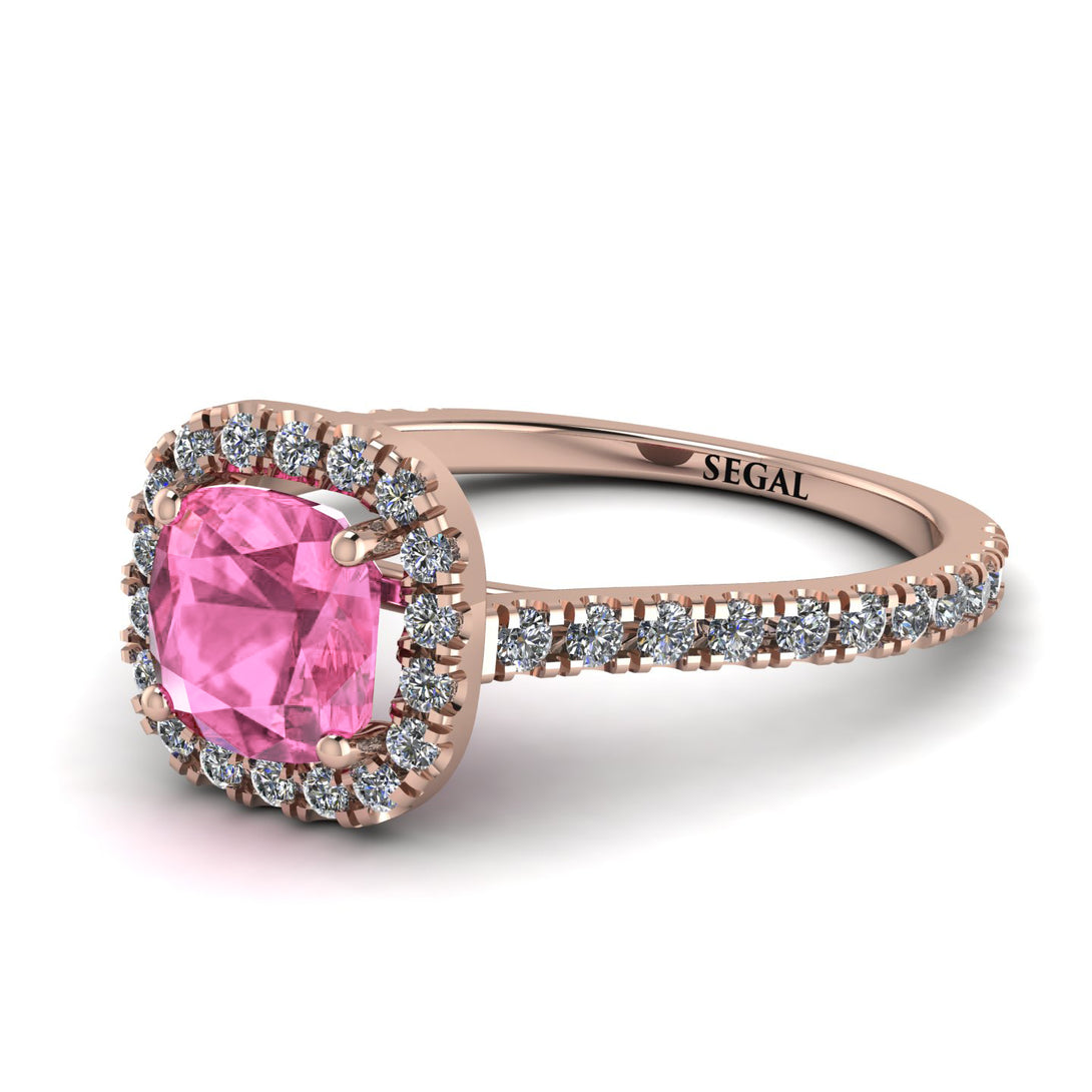 Cushion Pink Moissanite Halo Engagement Ring - Jade No. 802