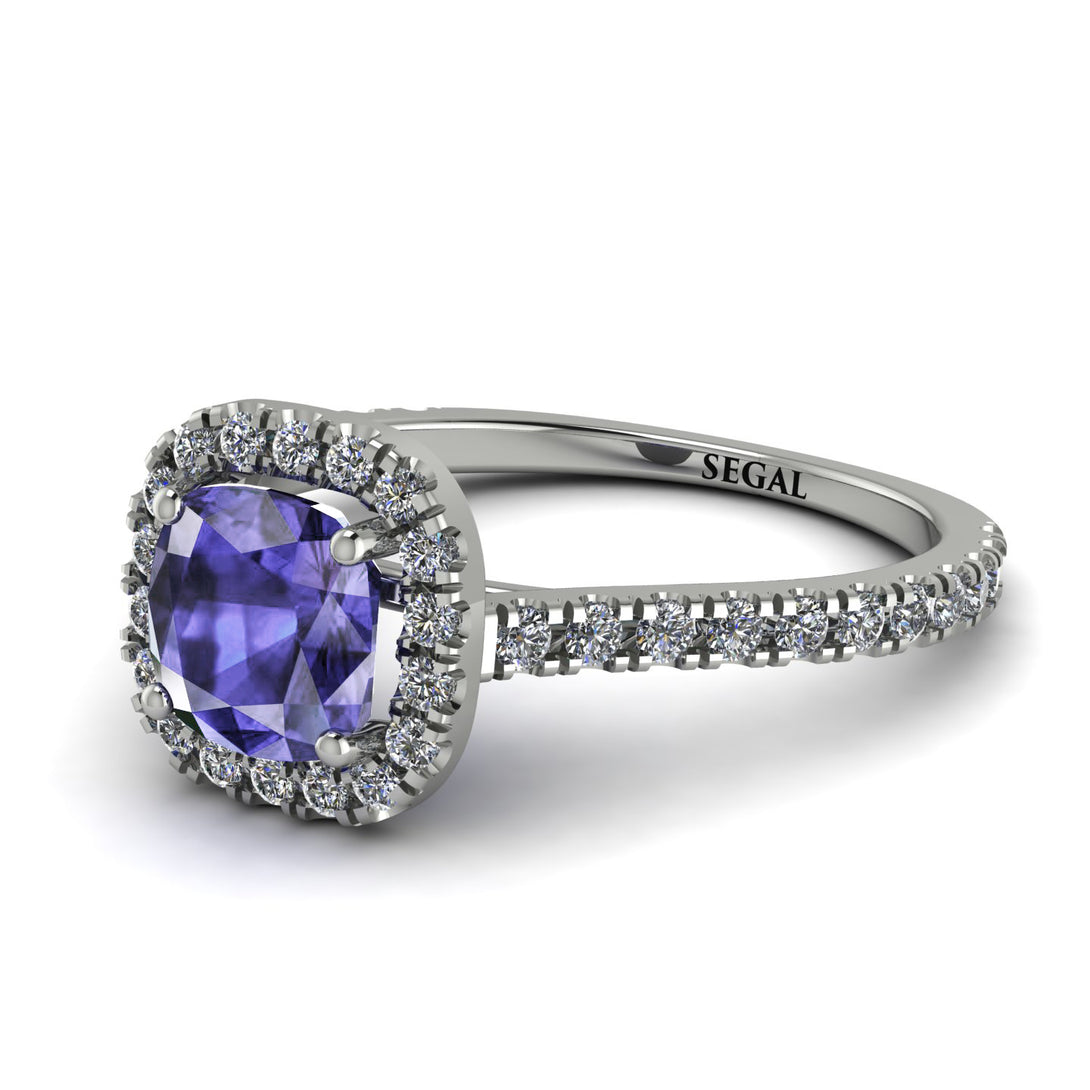 Cushion Tanzanite Halo Engagement Ring - Jade No. 203