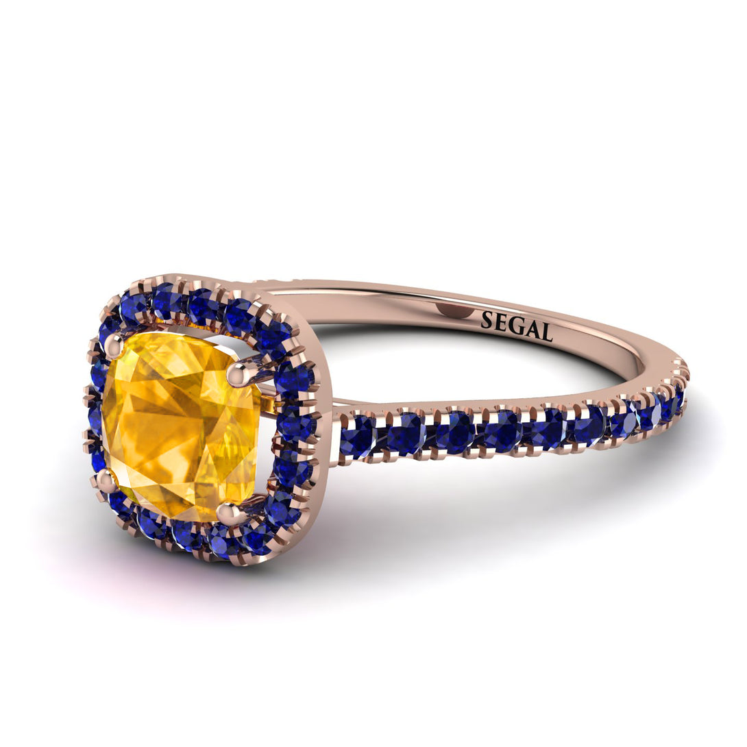 Cushion Yellow Diamond Halo Engagement Ring - Jade No. 1014